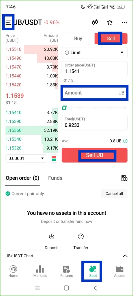 convert UB to USDT