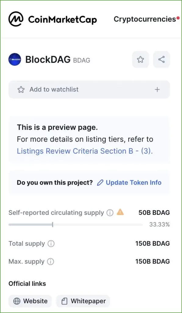 BlockDAG on Coinmarketcap